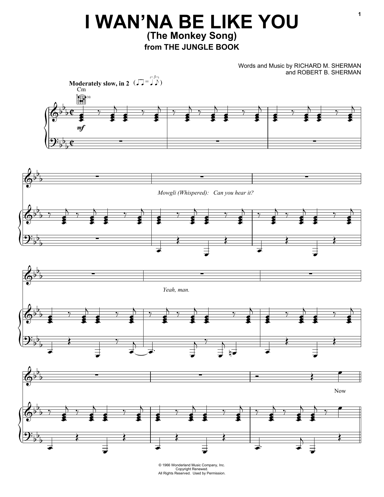 Sherman Brothers I Wan'na Be Like You (The Monkey Song) (from The Jungle Book) sheet music notes and chords. Download Printable PDF.