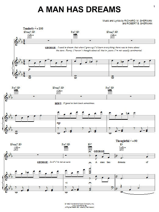 Learn to play Sherman Brothers A Man Has Dreams sheet music for Easy Piano in minutes. Sherman Brothers A Man Has Dreams sheet music notes and chords