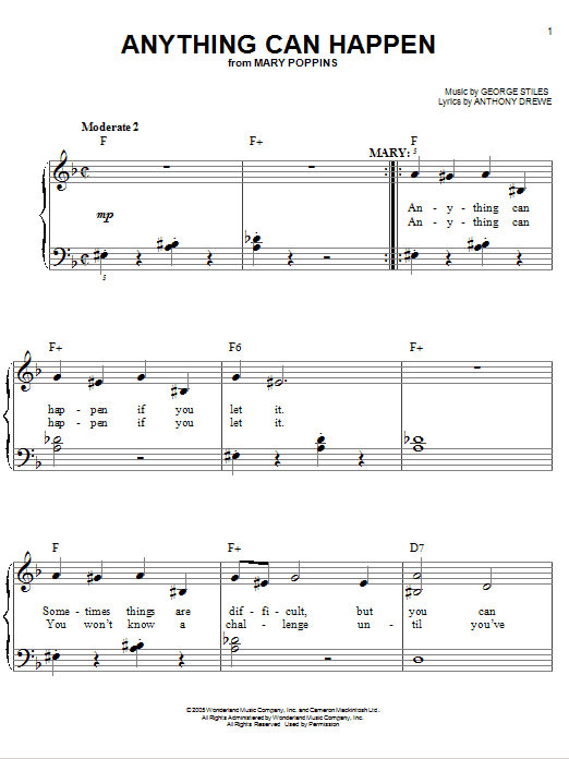 Sherman Brothers Anything Can Happen sheet music notes and chords. Download Printable PDF.