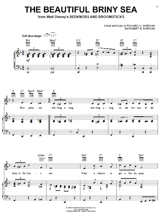 Sherman Brothers The Beautiful Briny Sea sheet music notes and chords. Download Printable PDF.