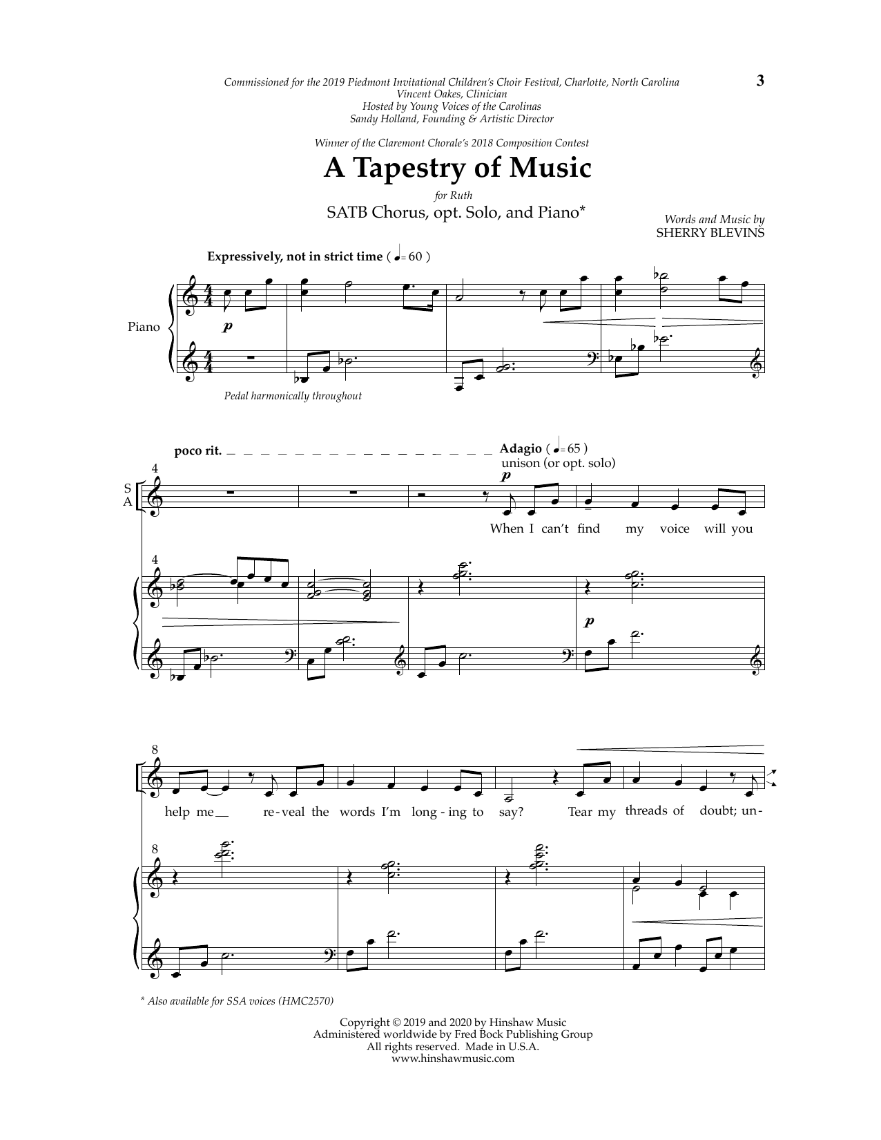 Learn to play Sherry Blevins A Tapestry of Music sheet music for SATB Choir in minutes. Price: 4.7900$ Sherry Blevins A Tapestry of Music sheet music notes and chords arranged for SATB Choir