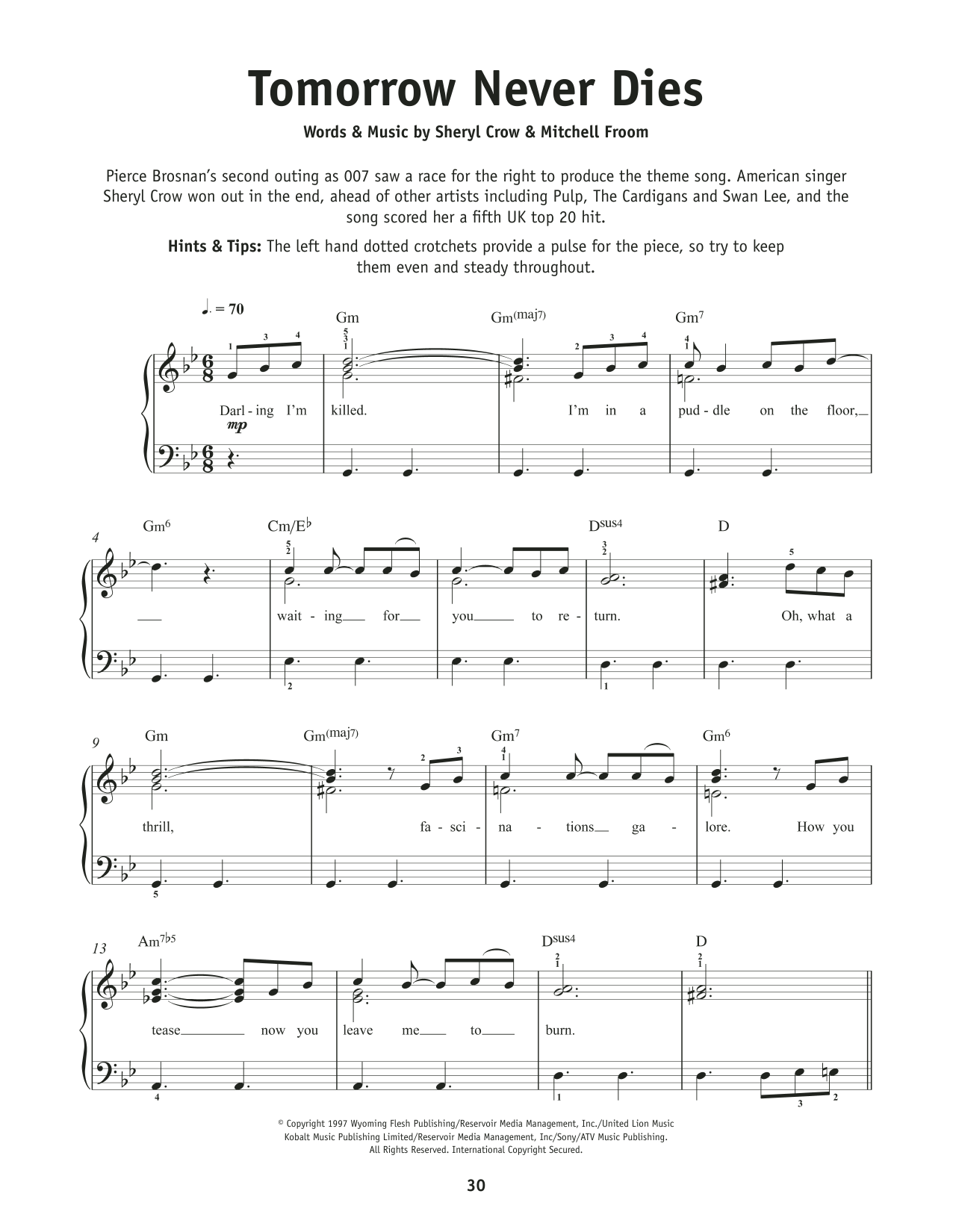 Sheryl Crow Tomorrow Never Dies sheet music notes and chords. Download Printable PDF.