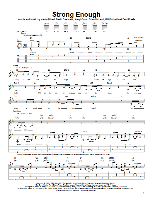 Sheryl Crow Strong Enough sheet music notes and chords. Download Printable PDF.