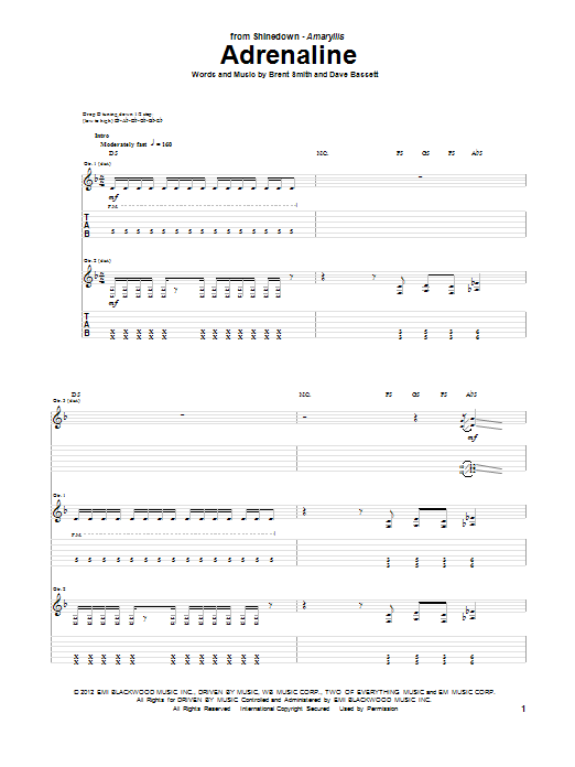 Shinedown Adrenaline sheet music notes and chords. Download Printable PDF.