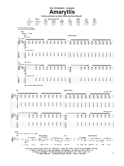 Shinedown Amaryllis sheet music notes and chords. Download Printable PDF.