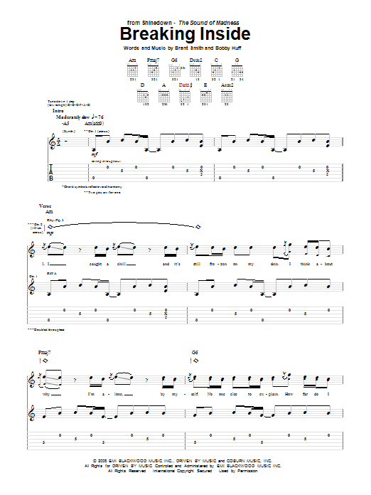 Shinedown Breaking Inside sheet music notes and chords. Download Printable PDF.