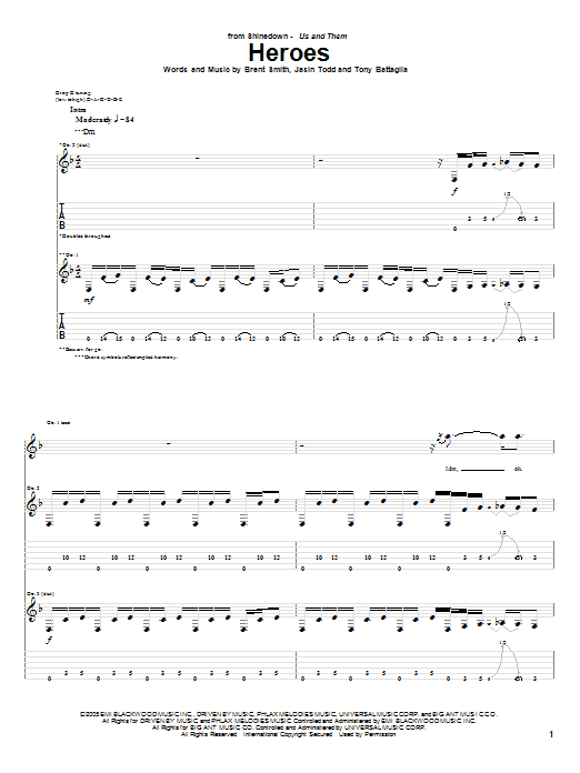 Shinedown Heroes sheet music notes and chords. Download Printable PDF.