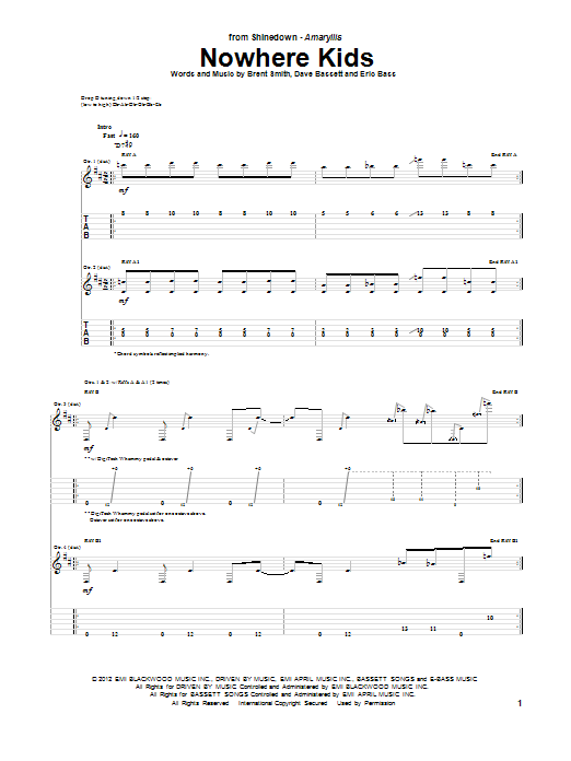 Shinedown Nowhere Kids sheet music notes and chords. Download Printable PDF.