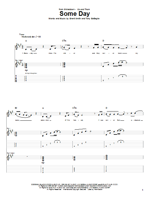 Shinedown Some Day sheet music notes and chords. Download Printable PDF.