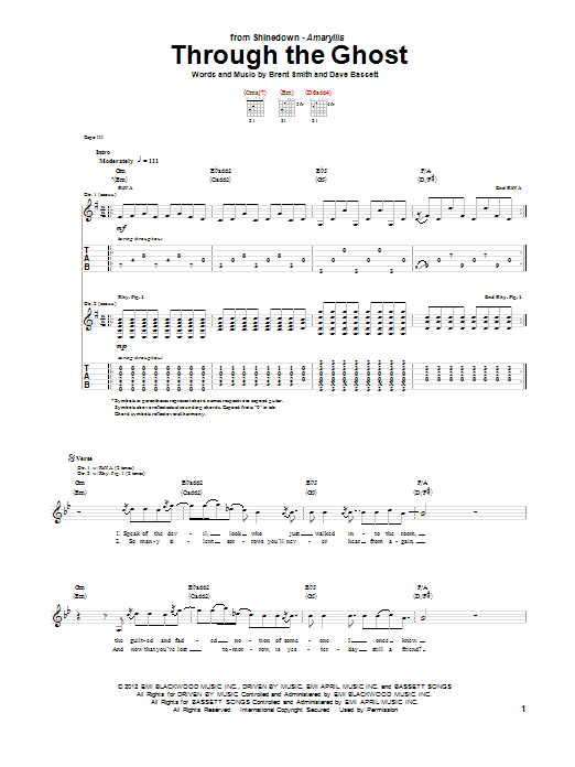 Shinedown Through The Ghost sheet music notes and chords. Download Printable PDF.