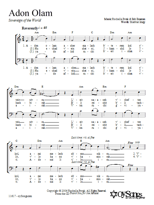 Shir Harmony Adon Olam sheet music notes and chords. Download Printable PDF.