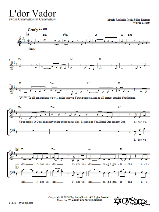 Learn to play Shir Harmony L'dor Vador sheet music for 2-Part Choir in minutes. Price: 3.9900$ Shir Harmony L'dor Vador sheet music notes and chords arranged for 2-Part Choir