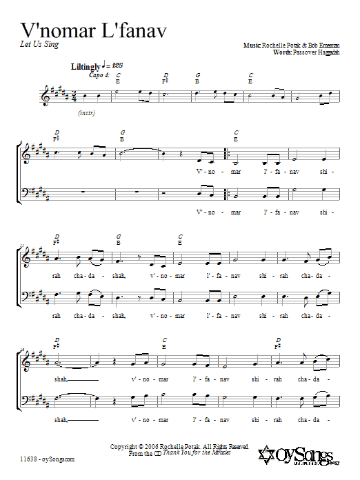 Learn to play Shir Harmony V'nomar L'fanav sheet music for 2-Part Choir in minutes. Price: 3.9900$ Shir Harmony V'nomar L'fanav sheet music notes and chords arranged for 2-Part Choir