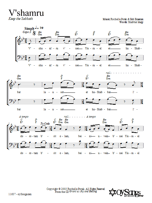 Learn to play Shir Harmony V'shamru sheet music for 2-Part Choir in minutes. Price: 3.9900$ Shir Harmony V'shamru sheet music notes and chords arranged for 2-Part Choir