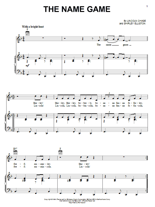 Shirley Ellis The Name Game sheet music notes and chords. Download Printable PDF.