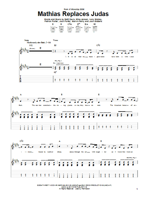 Showbread Mathias Replaces Judas sheet music notes and chords. Download Printable PDF.