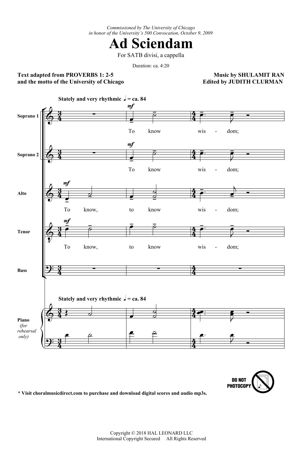 Shulamit Ran Ad Sciendam sheet music notes and chords. Download Printable PDF.