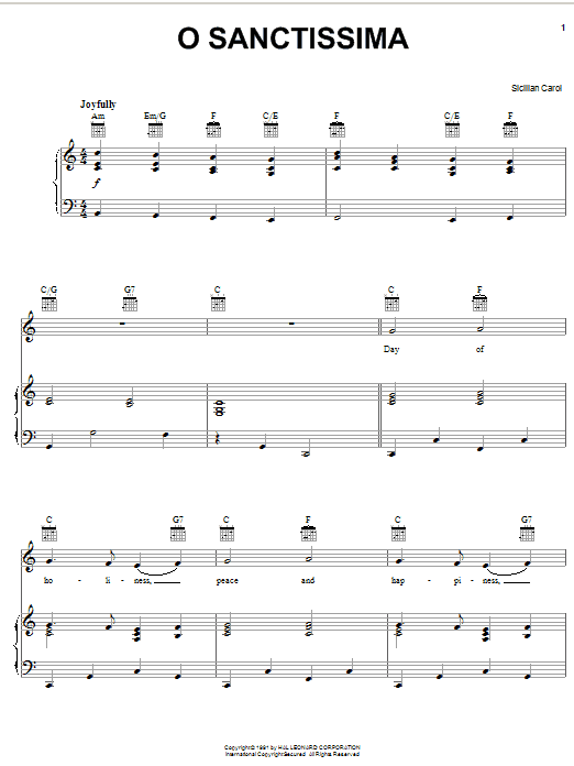 Traditional Carol O Sanctissima sheet music notes and chords. Download Printable PDF.