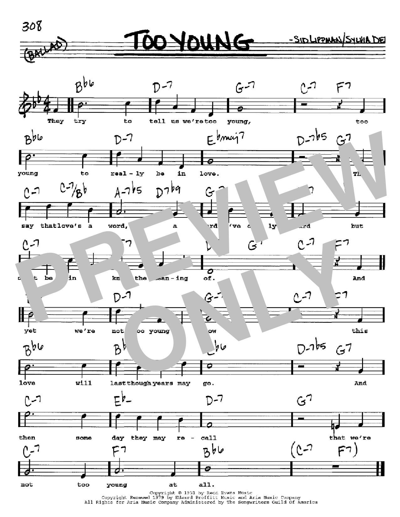 Sid Lippman Too Young sheet music notes and chords. Download Printable PDF.