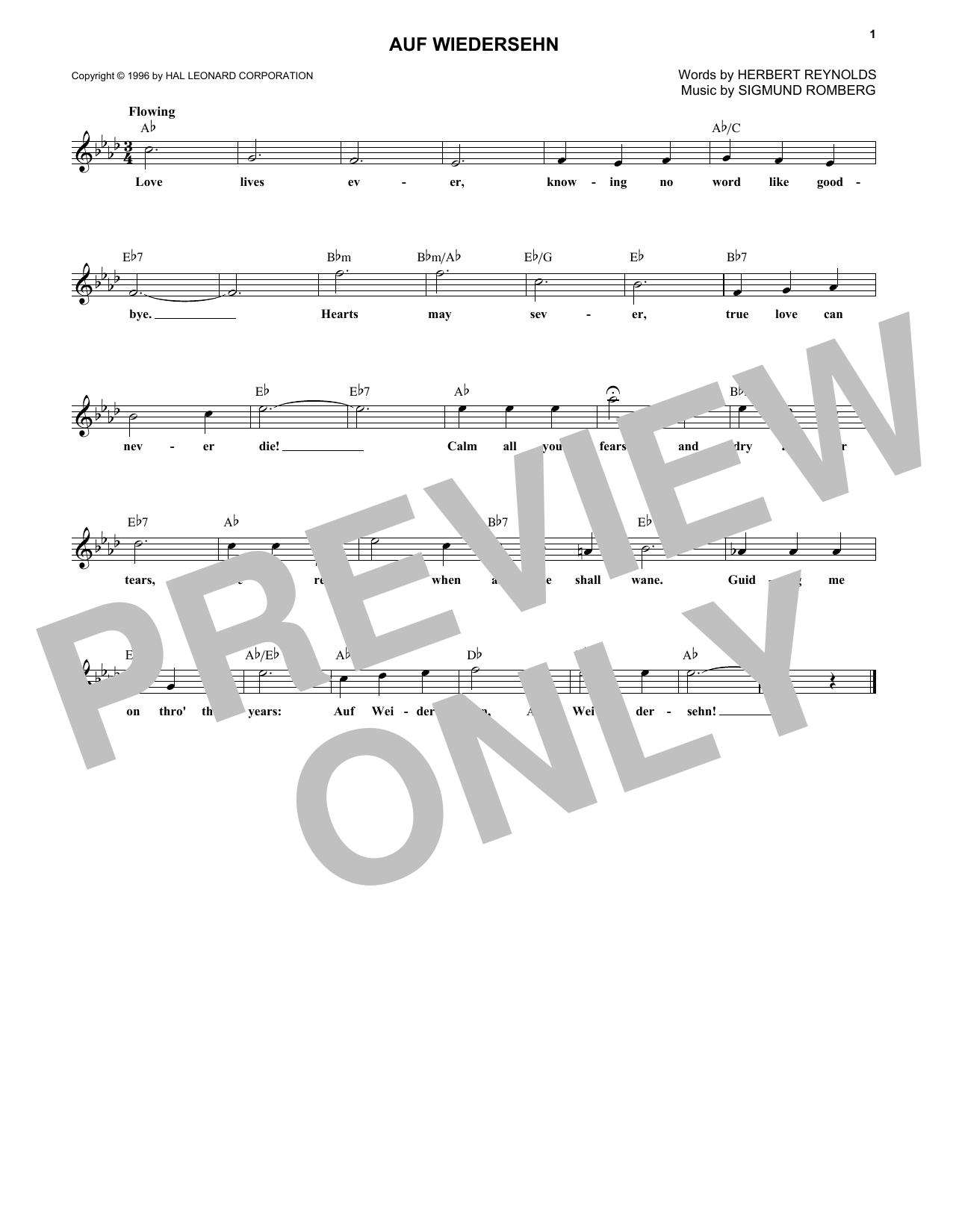 Sigmund Romberg Auf Wiedersehn sheet music notes and chords. Download Printable PDF.