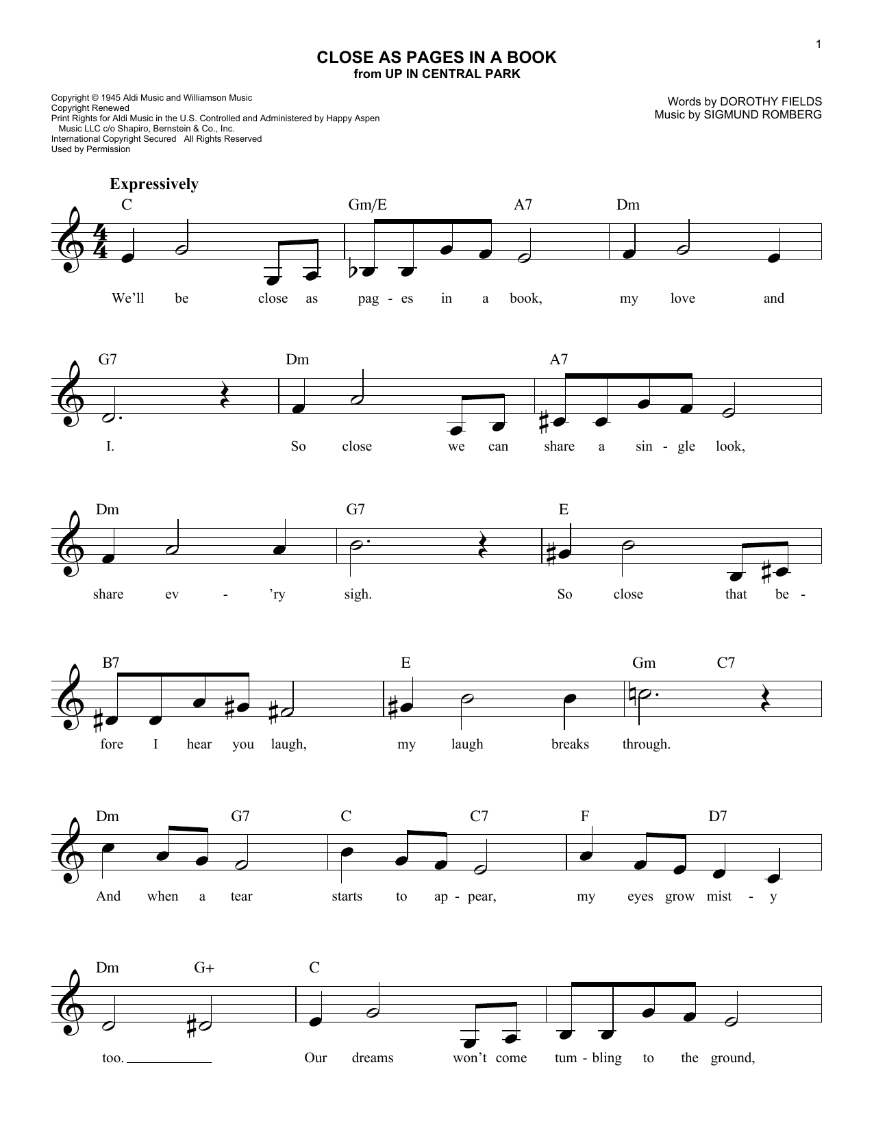 Sigmund Romberg Close As Pages In A Book sheet music notes and chords arranged for Easy Lead Sheet / Fake Book