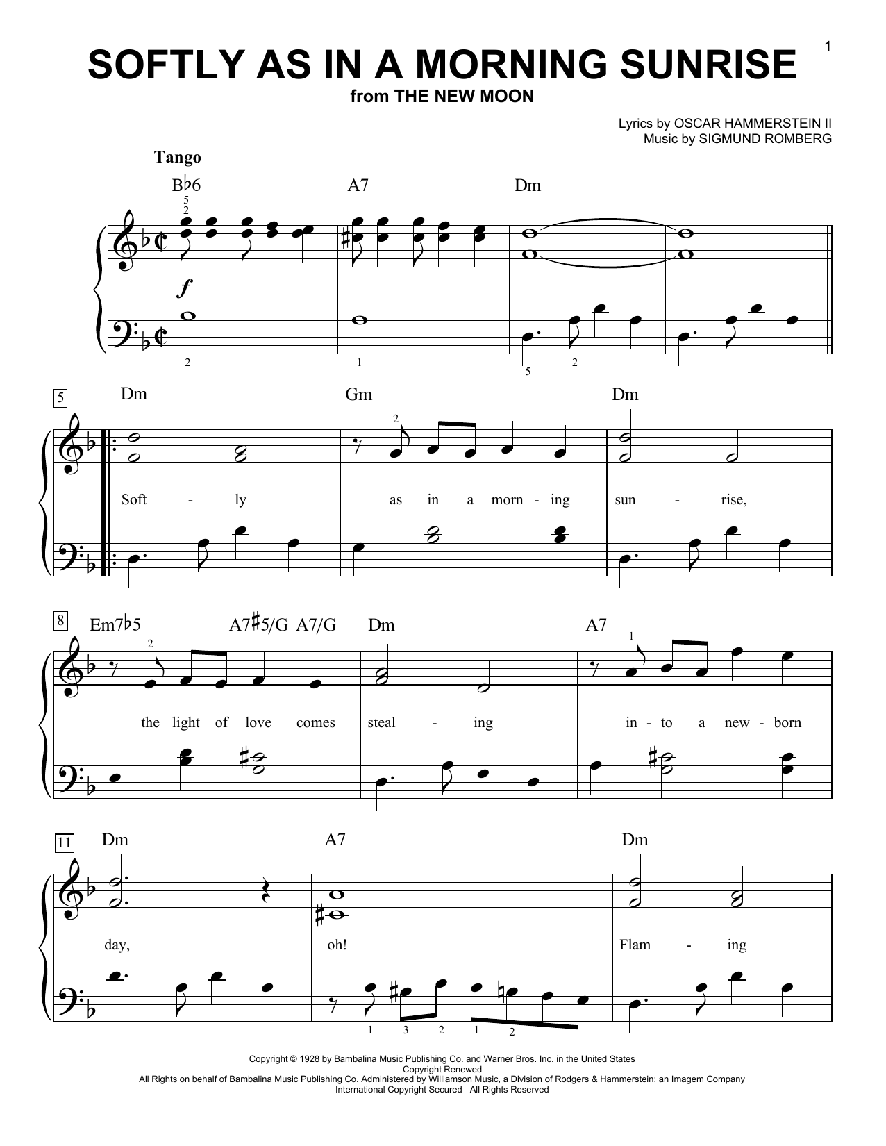 Sigmund Romberg Softly As In A Morning Sunrise sheet music notes and chords. Download Printable PDF.
