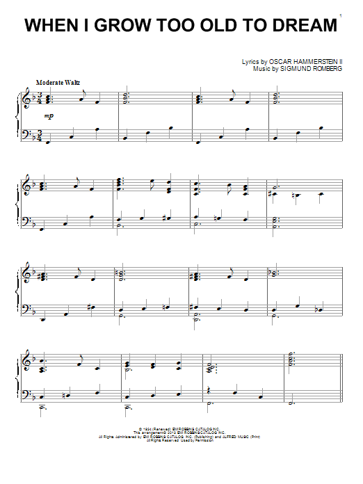 Learn to play Sigmund Romberg When I Grow Too Old To Dream sheet music for Piano Solo in minutes. Sigmund Romberg When I Grow Too Old To Dream sheet music notes and chords. Download Printable PDF.