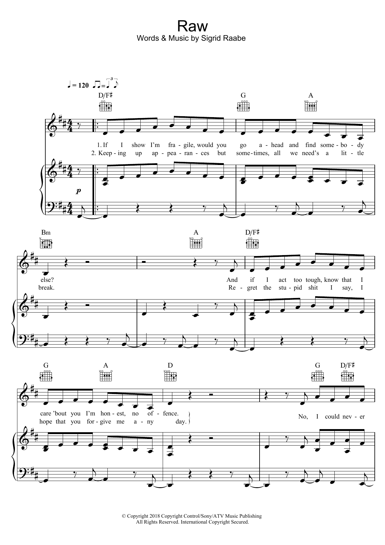 Sigrid Raw sheet music notes and chords. Download Printable PDF.