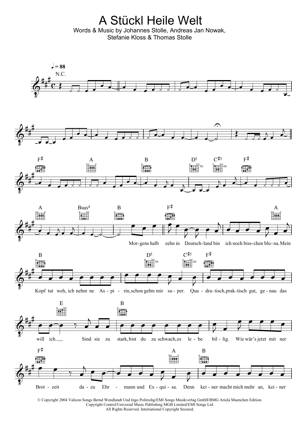 Silbermond A Stückl Heile Welt sheet music notes and chords. Download Printable PDF.