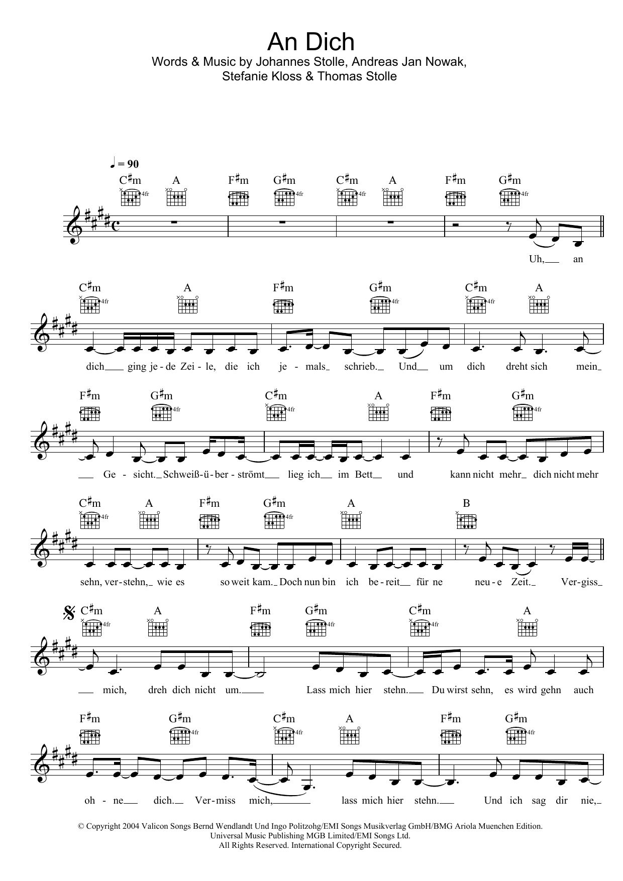 Silbermond An Dich sheet music notes and chords. Download Printable PDF.