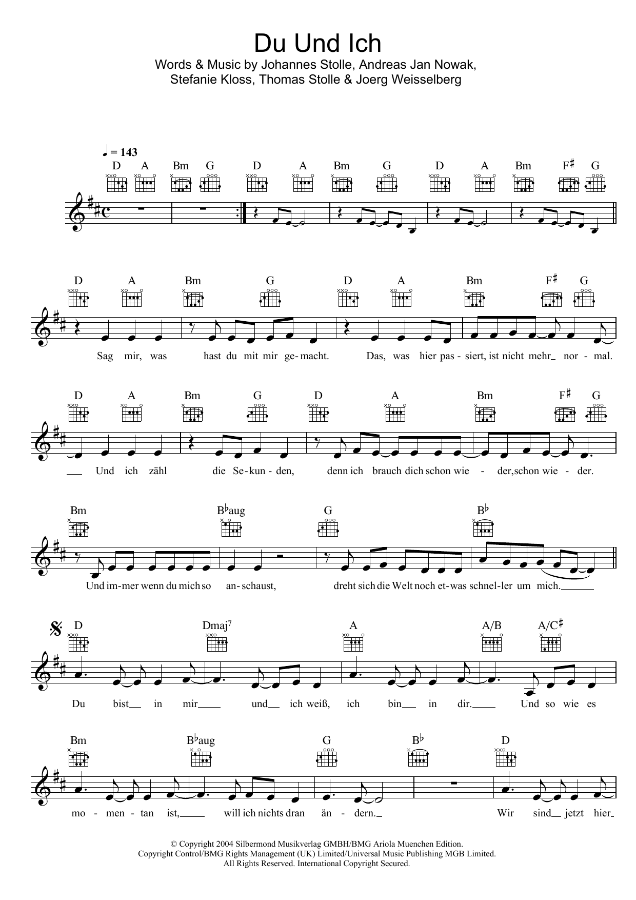 Silbermond Du Und Ich sheet music notes and chords. Download Printable PDF.