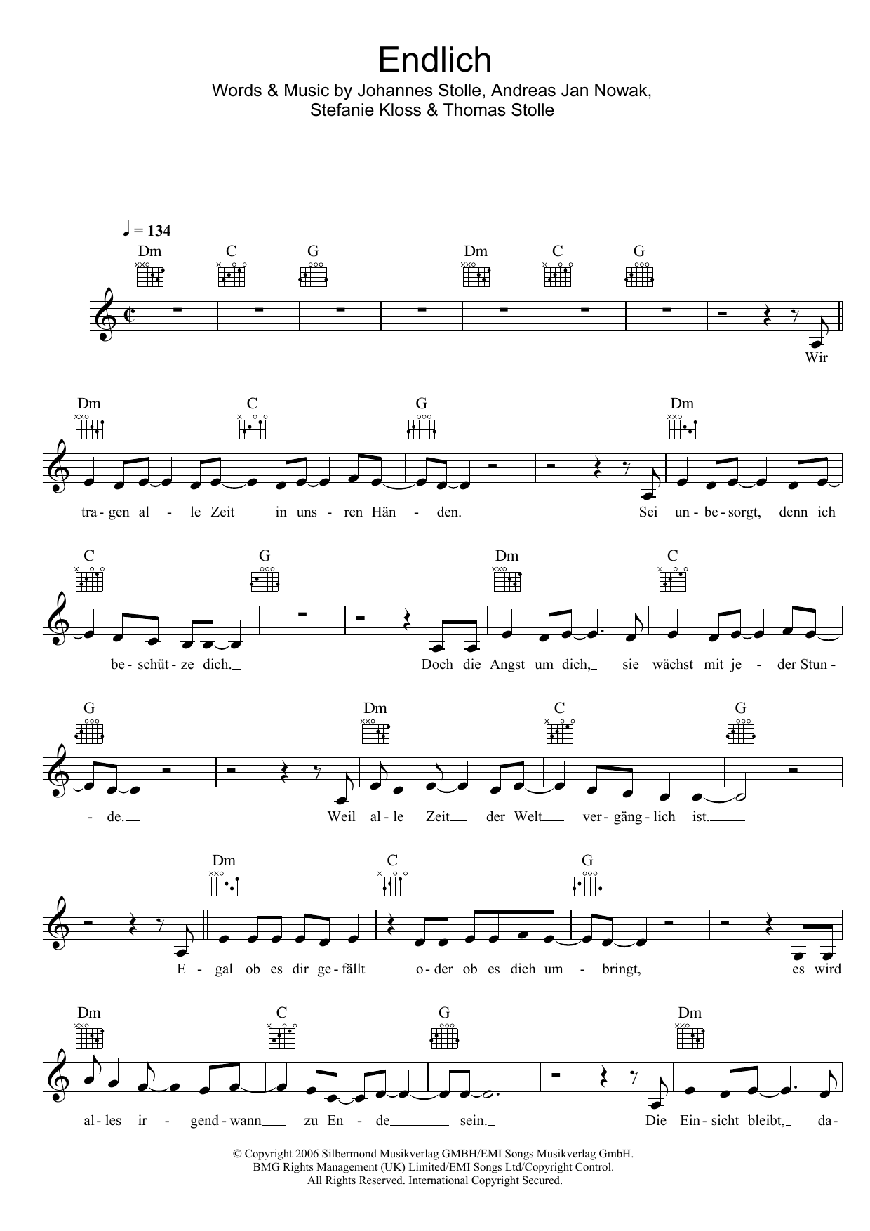 Silbermond Endlich sheet music notes and chords. Download Printable PDF.