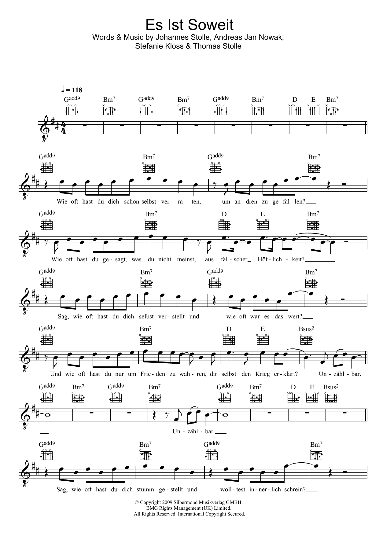 Silbermond Es Ist Soweit sheet music notes and chords. Download Printable PDF.