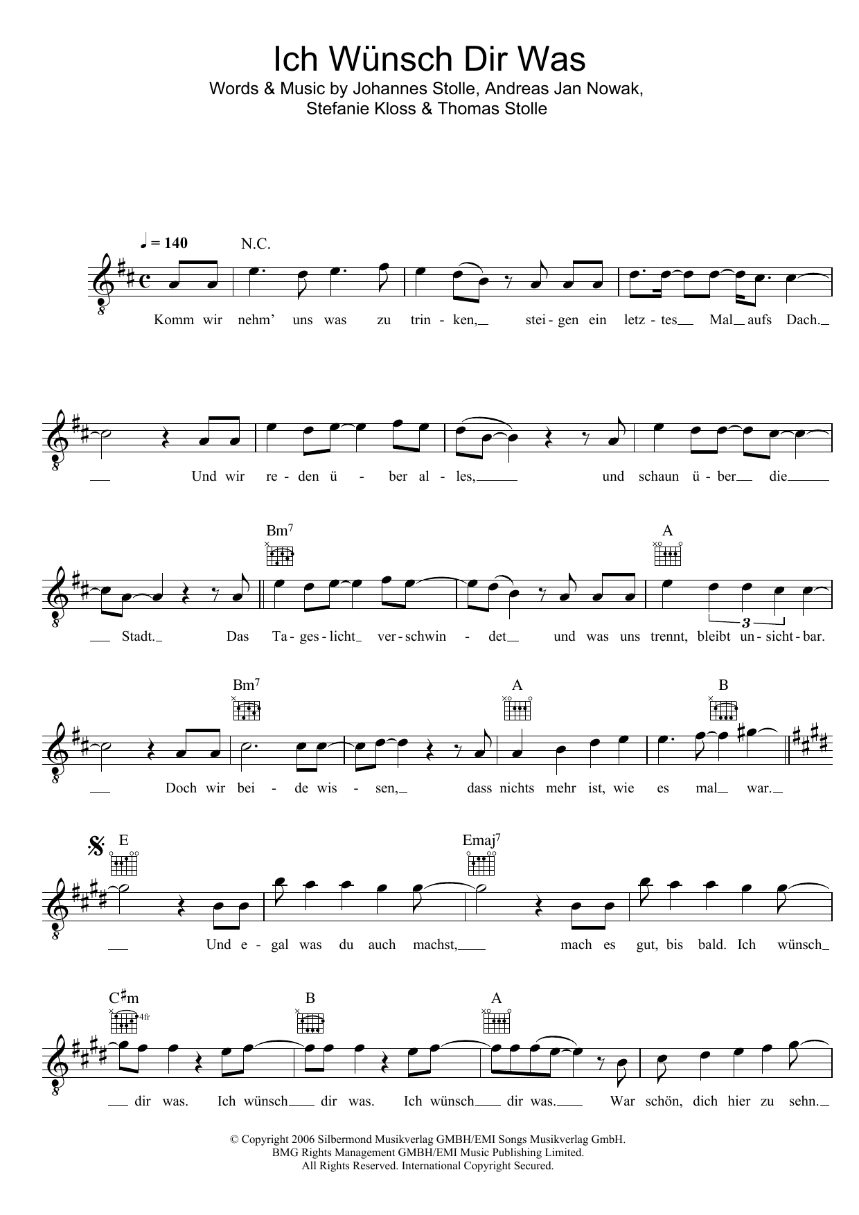 Silbermond Ich Wünsch Dir Was sheet music notes and chords. Download Printable PDF.