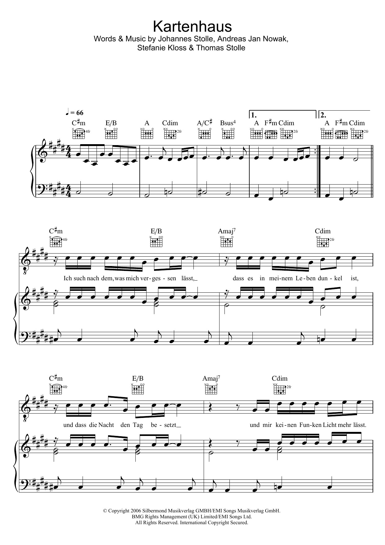 Silbermond Kartenhaus Sheet Music Pdf Notes Chords Rock Score Piano Vocal Guitar Right Hand Melody Download Printable Sku 123989