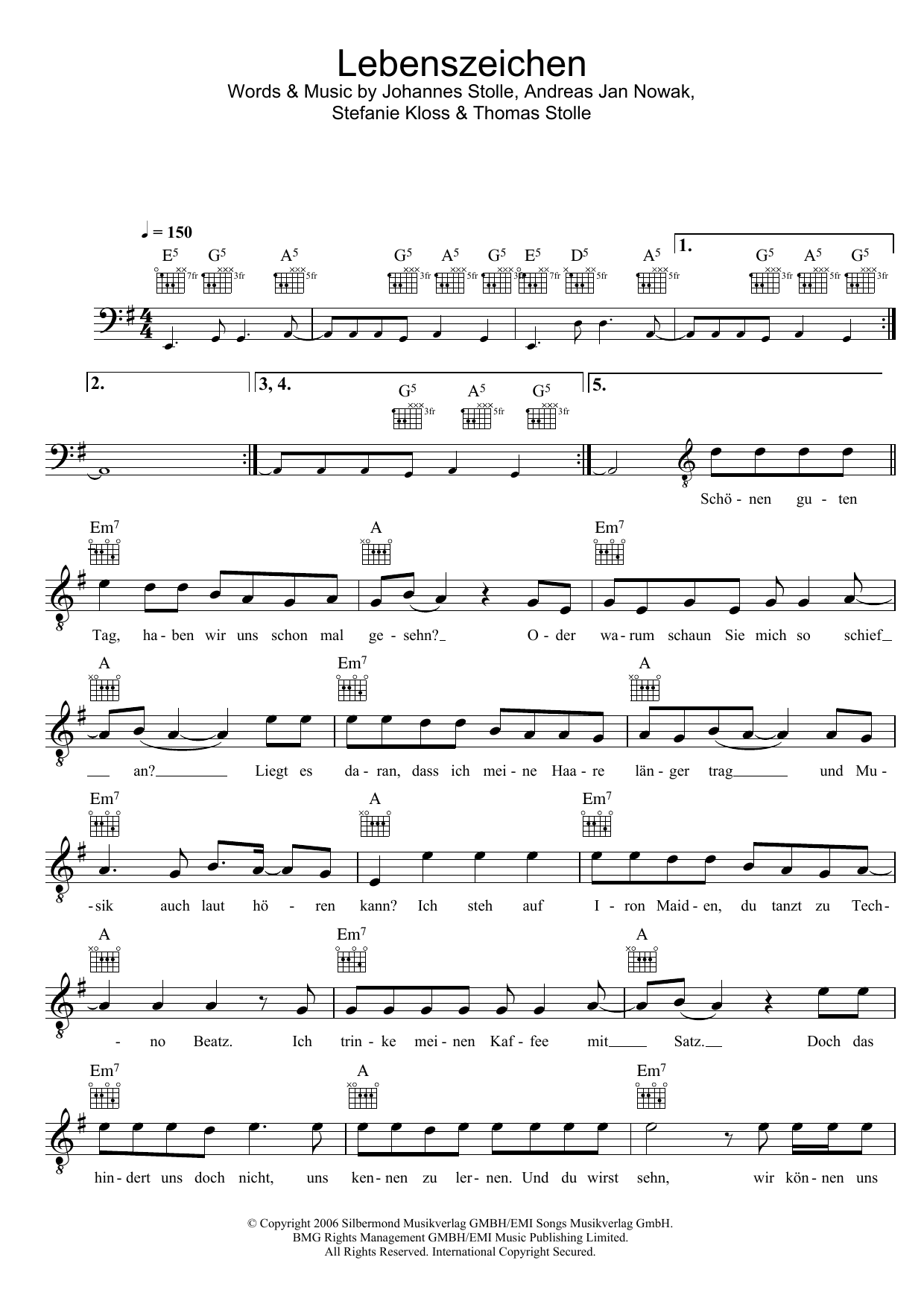 Silbermond Lebenszeichen sheet music notes and chords. Download Printable PDF.