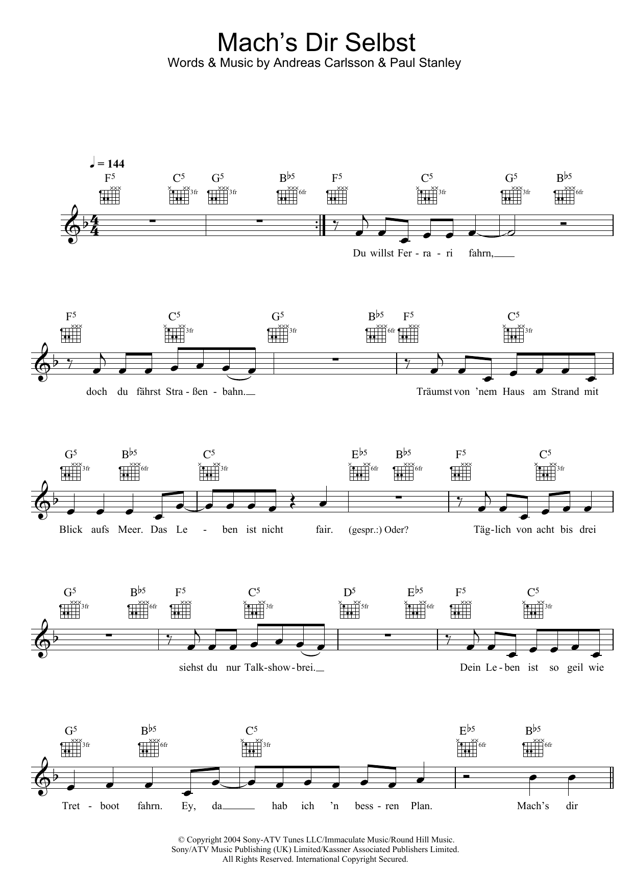 Silbermond Machs Dir Selbst! sheet music notes and chords. Download Printable PDF.