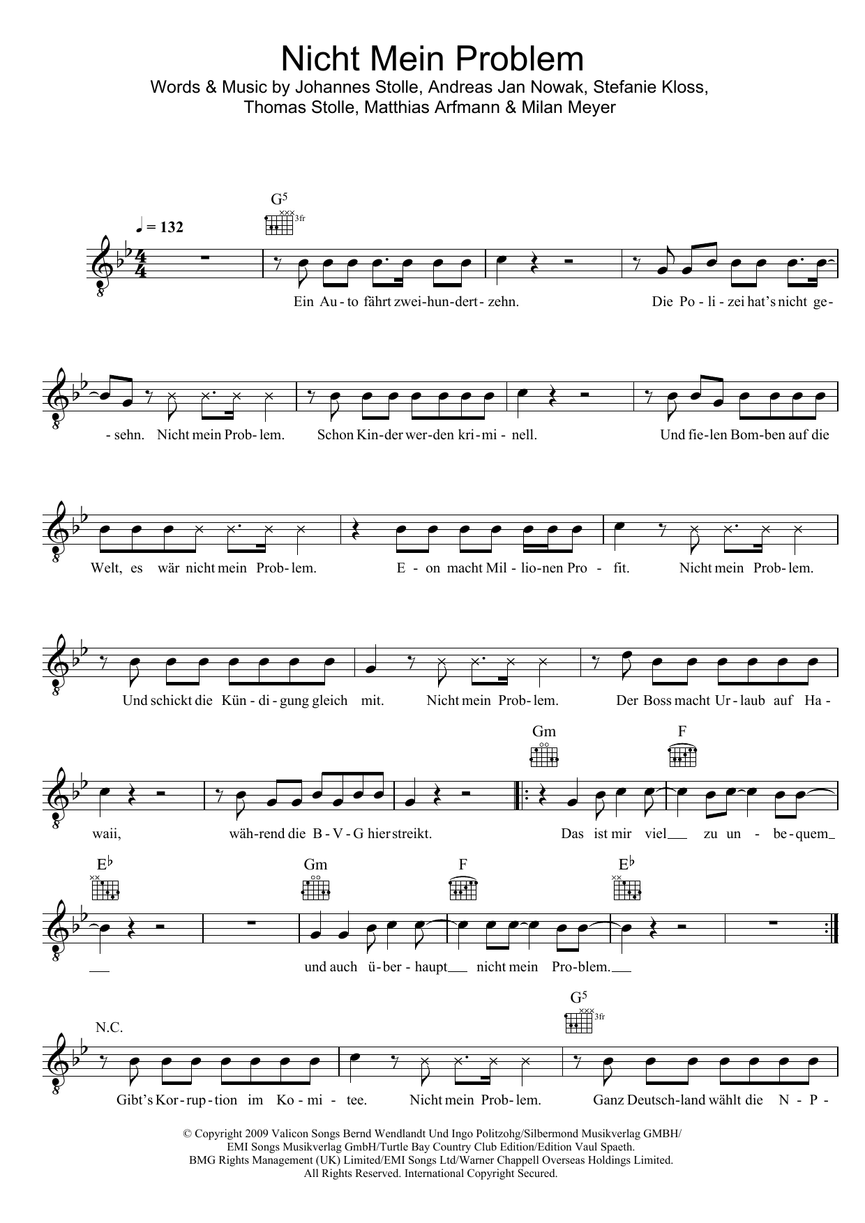 Silbermond Nicht Mein Problem sheet music notes and chords. Download Printable PDF.