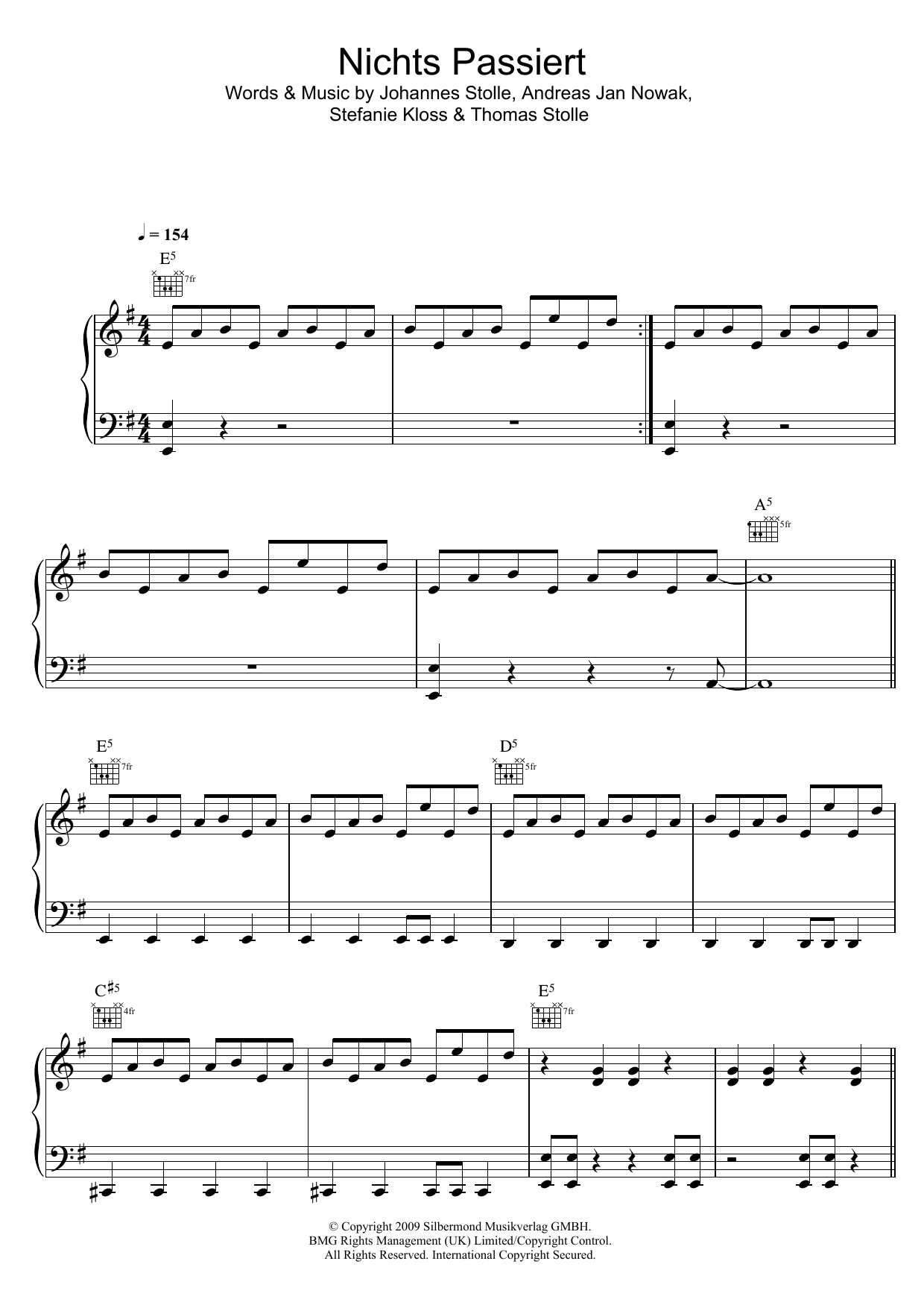 Silbermond Nichts Passiert sheet music notes and chords. Download Printable PDF.