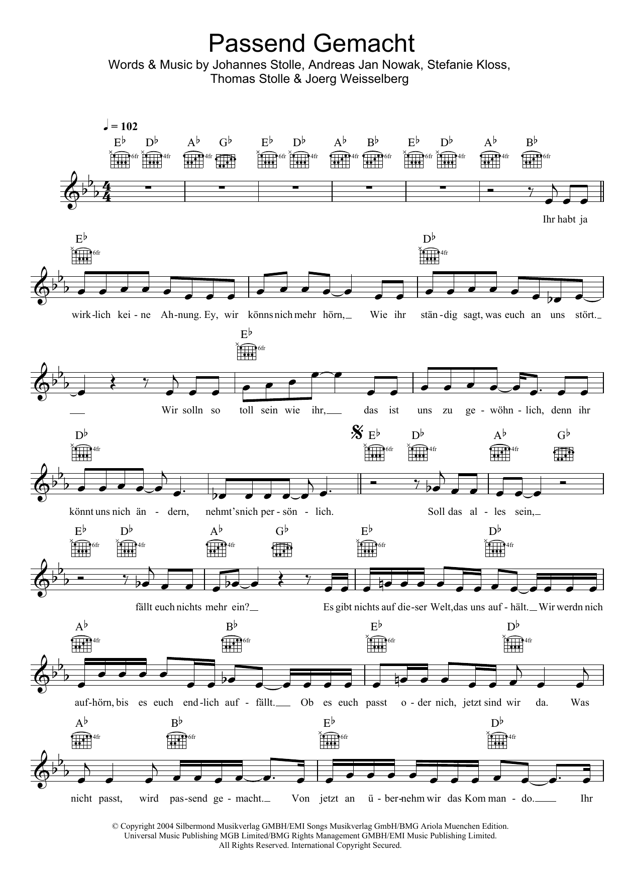 Silbermond Passend Gemacht sheet music notes and chords. Download Printable PDF.