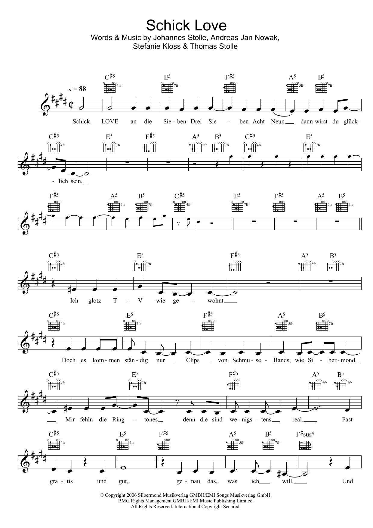 Silbermond Schick Love sheet music notes and chords. Download Printable PDF.