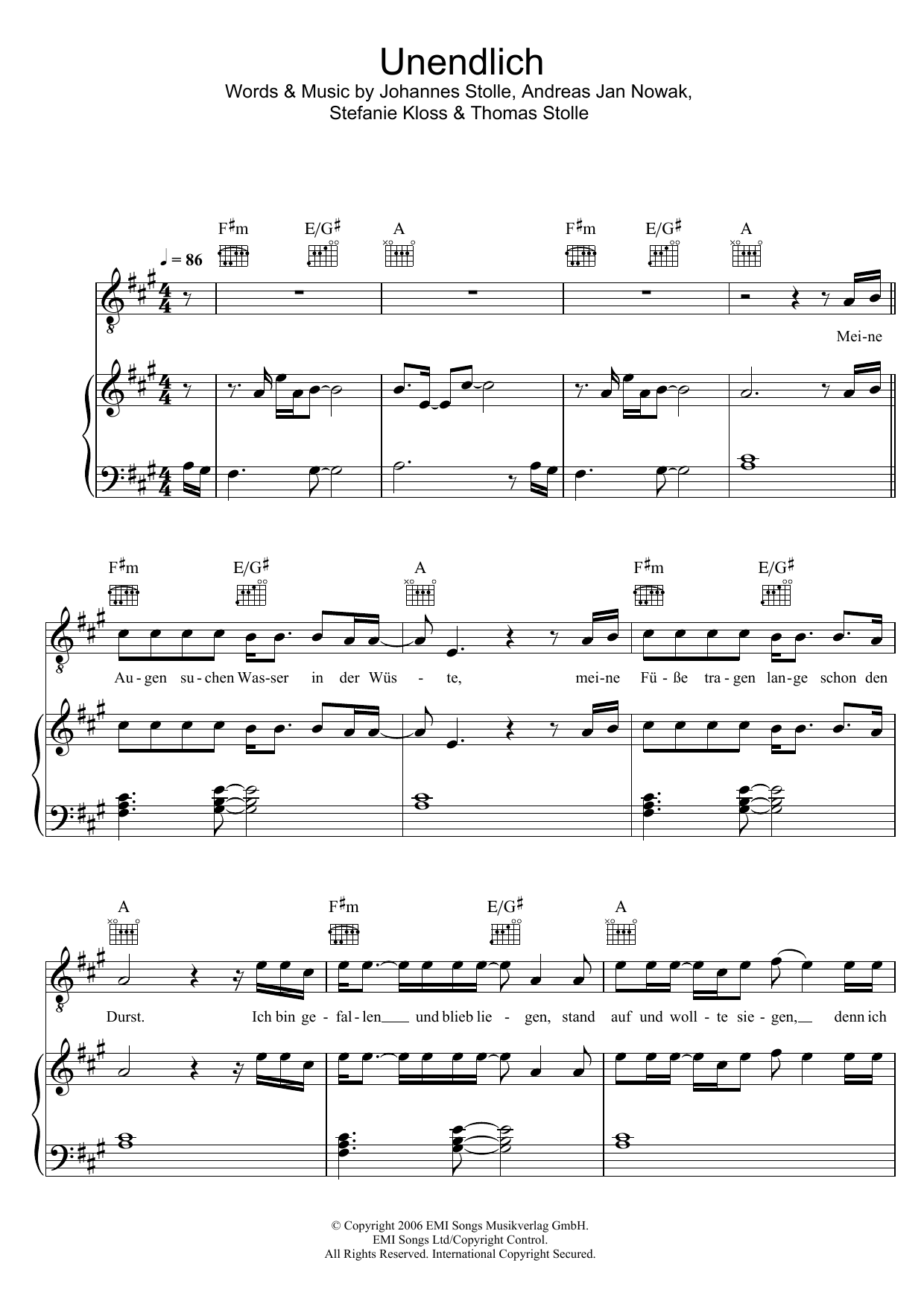 Silbermond Unendlich sheet music notes and chords. Download Printable PDF.