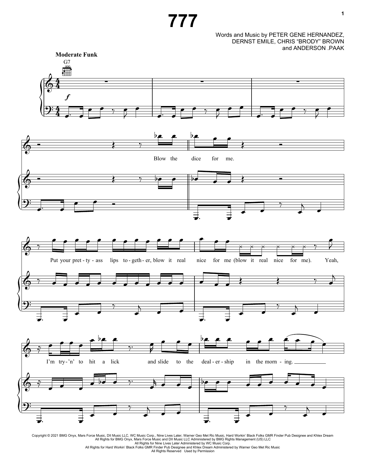 Silk Sonic 777 sheet music notes and chords. Download Printable PDF.