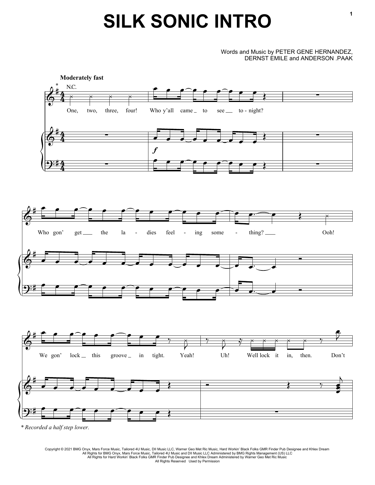 Silk Sonic Silk Sonic Intro sheet music notes and chords. Download Printable PDF.