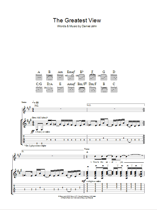 Silverchair The Greatest View sheet music notes and chords. Download Printable PDF.