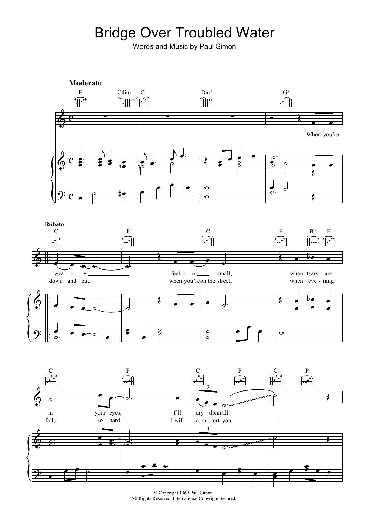 Simon & Garfunkel Bridge Over Troubled Water sheet music notes and chords. Download Printable PDF.