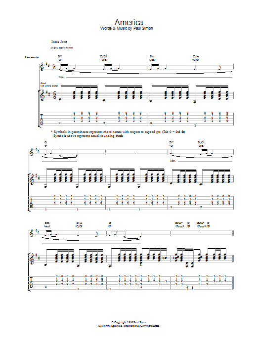 Simon & Garfunkel America sheet music notes and chords. Download Printable PDF.
