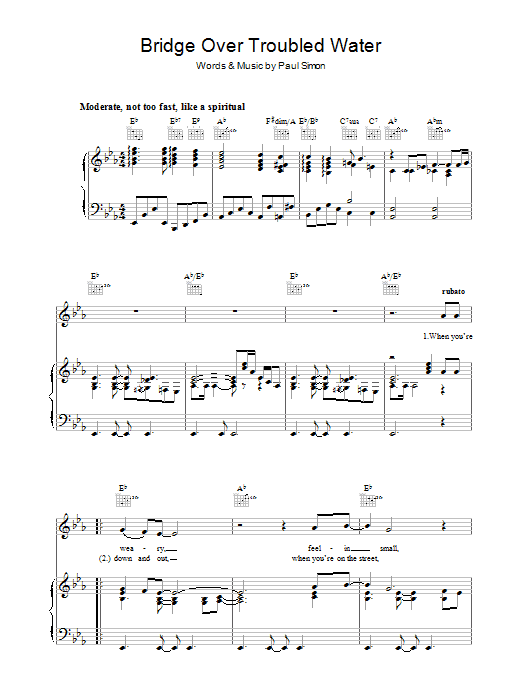 Simon & Garfunkel Bridge Over Troubled Water sheet music notes and chords. Download Printable PDF.