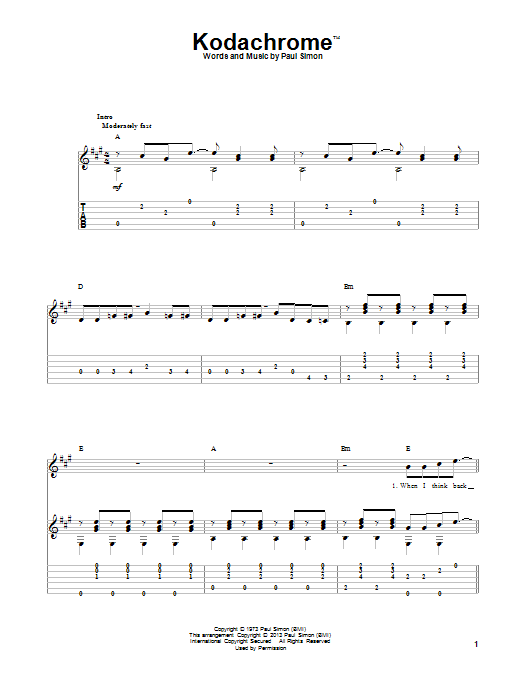 Paul Simon Kodachrome™ sheet music notes and chords. Download Printable PDF.