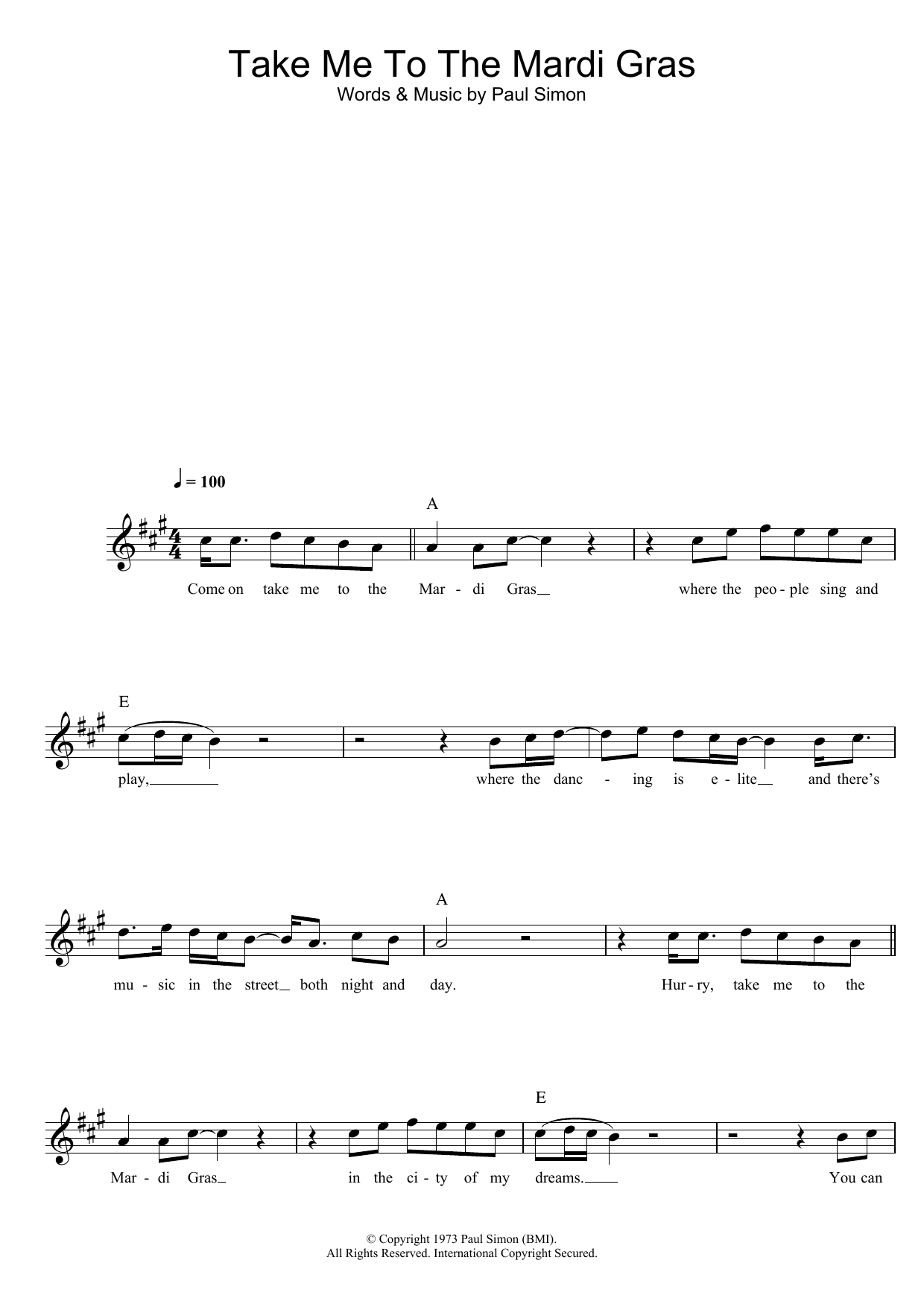 Learn to play Simon & Garfunkel Take Me To The Mardi Gras sheet music for Lead Sheet / Fake Book in minutes. Price: 5.9900$ Simon & Garfunkel Take Me To The Mardi Gras sheet music notes and chords arranged for Lead Sheet / Fake Book